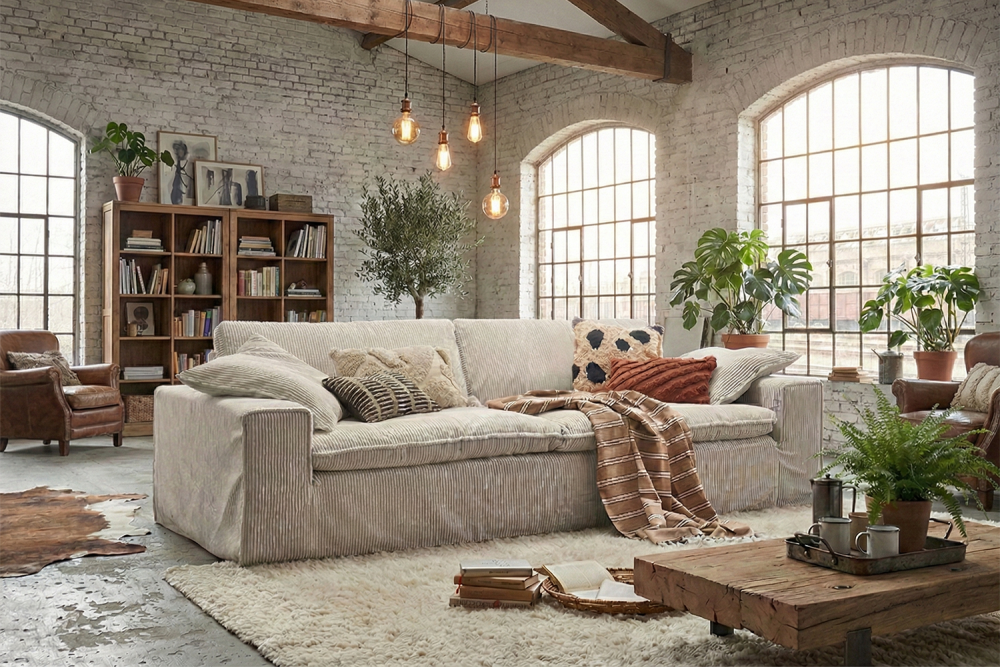 KAWOLA Sofa NETTA 3-Sitzer Bezug abziehbar Cord cremeweiß