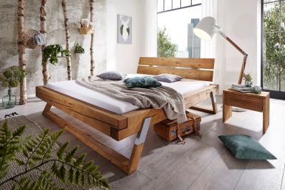 KAWOLA Balkenbett TOMA Fichte eichefarbig massiv 140 cm x 200 cm