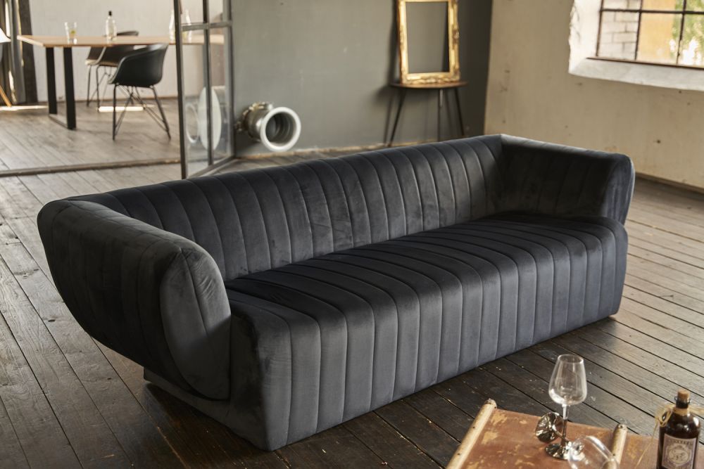 B-Ware KAWOLA Sofa NORLO 3-Sitzer Stoff velvet schwarz