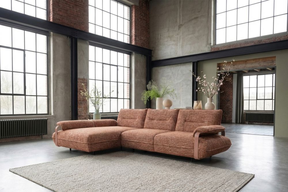 KAWOLA Ecksofa ANISSA Stoff rostbraun manuelle Rückenverstellung