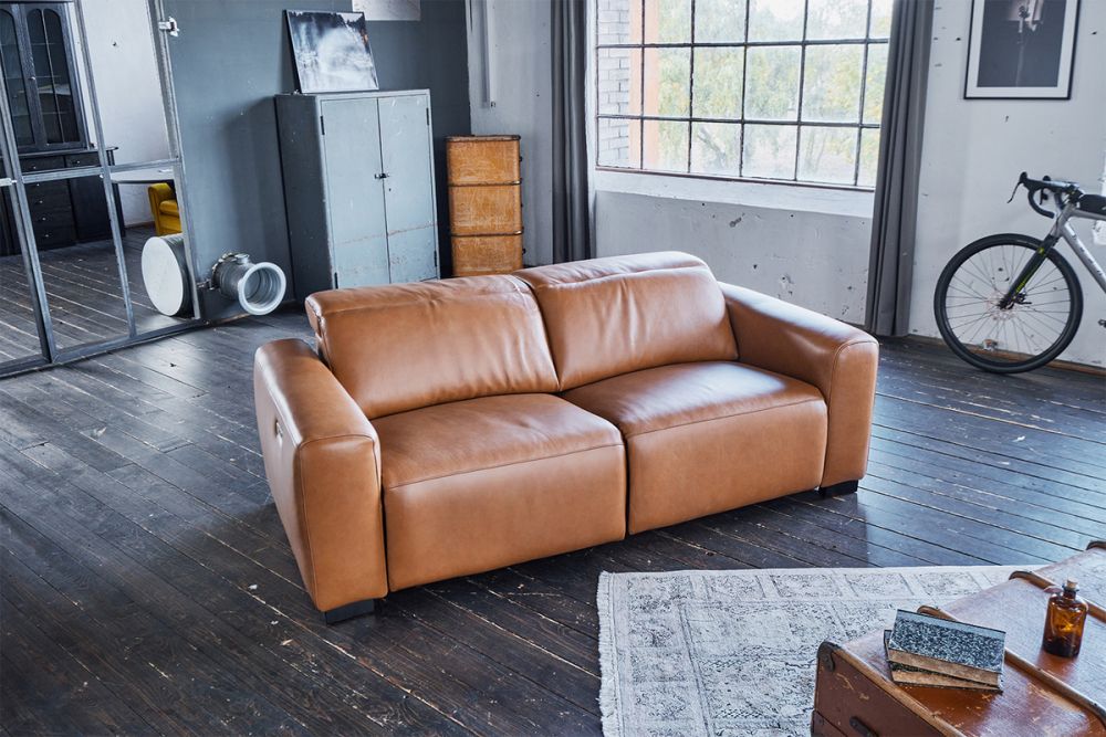 KAWOLA Sofa FINN 3-Sitzer mit Relaxfunktion Leder cognac