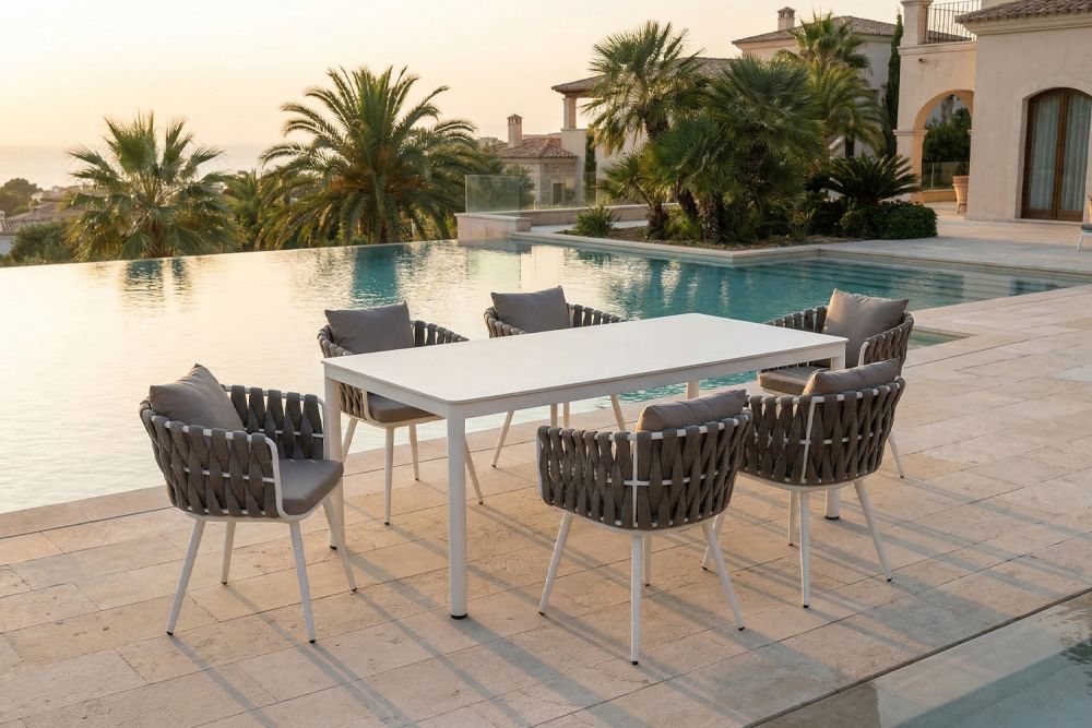 KAWOLA Gartenmöbel Set LUSHA 7-tlg. Stahl dunkelgrau