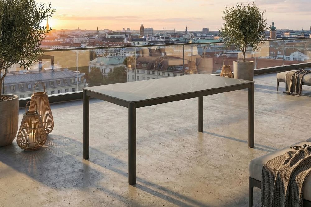 KAWOLA Gartentisch LONGA Outdoor Keramik dunkelgrau 180x90cm Gestell Aluminium