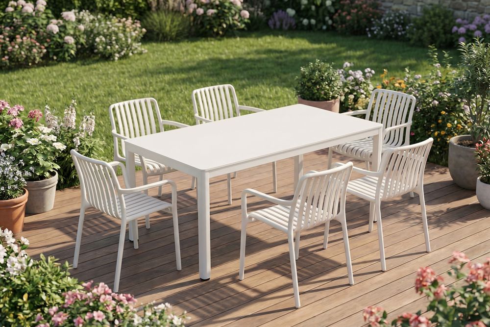 KAWOLA Gartenmöbel Set MIAVA 7-tlg. cremefarben