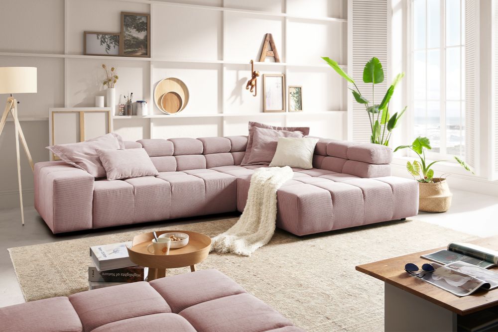 KAWOLA Sofa NEVADA Ecksofa Feincord rosa