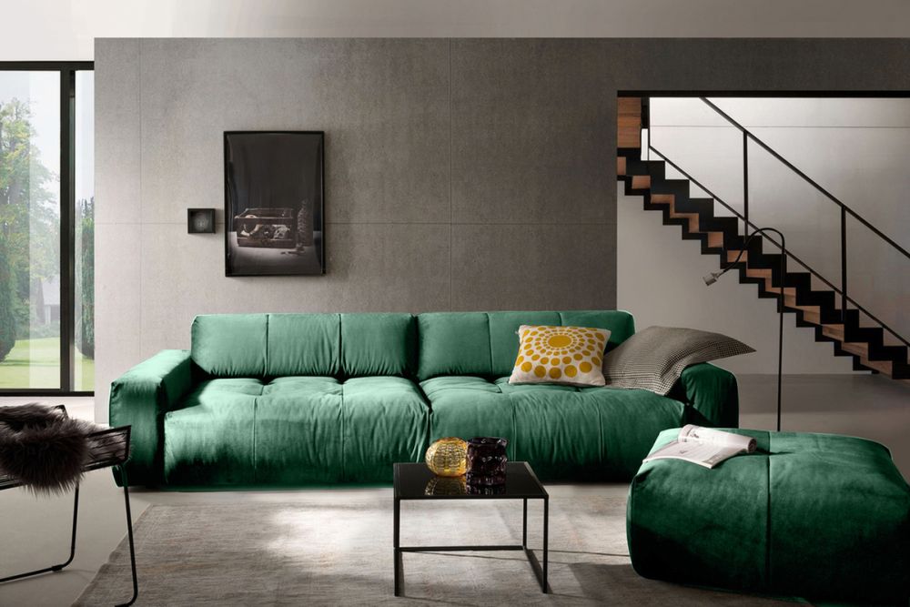 KAWOLA Big Sofa PALACE 3-Sitzer mit Sitztiefenverstellung Velvet smaragd