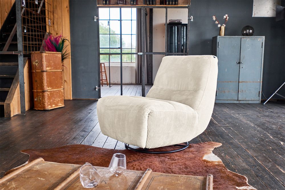 KAWOLA Sessel CINE Relaxsessel elektrisch verstellbar Cord cremeweiß