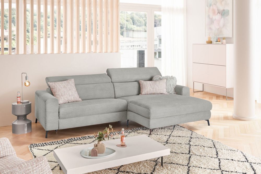 KAWOLA Sofa LAISKA Ecksofa Cord hellgrau