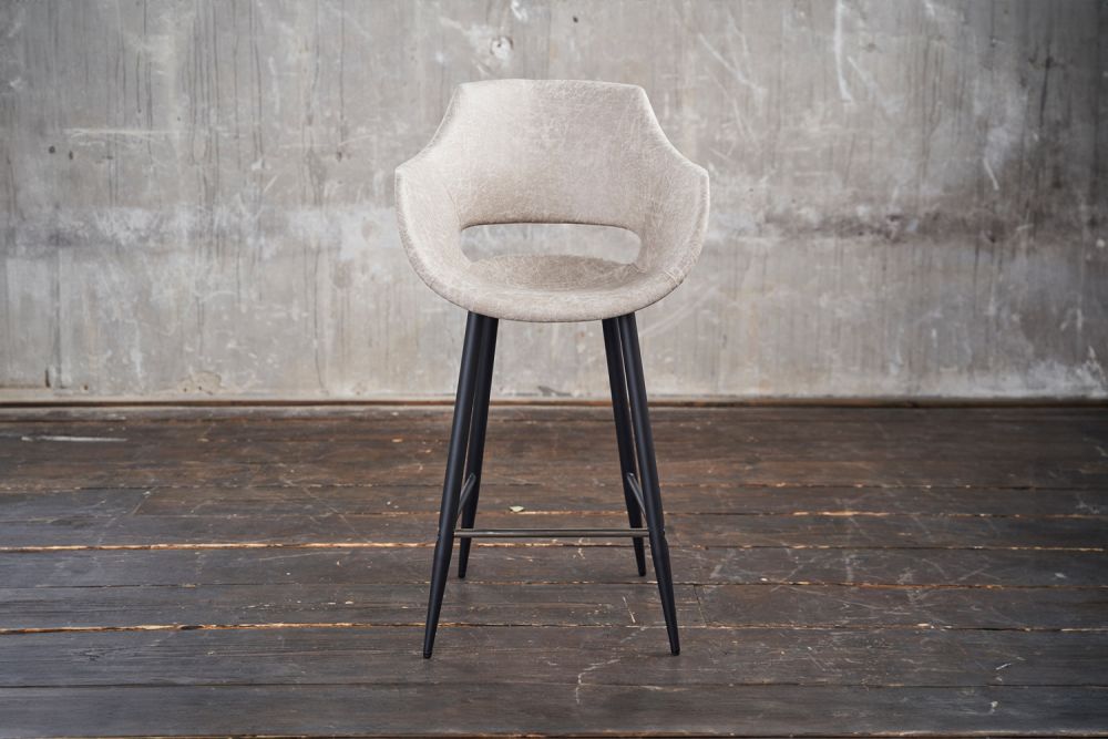 B-Ware KAWOLA Barhocker ZAJA Barstuhl Sitzhöhe 76 cm Microfaser creme weiß