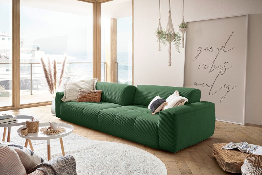 KAWOLA Big Sofa PALACE 3-Sitzer mit Sitztiefenverstellung Cord smaragd