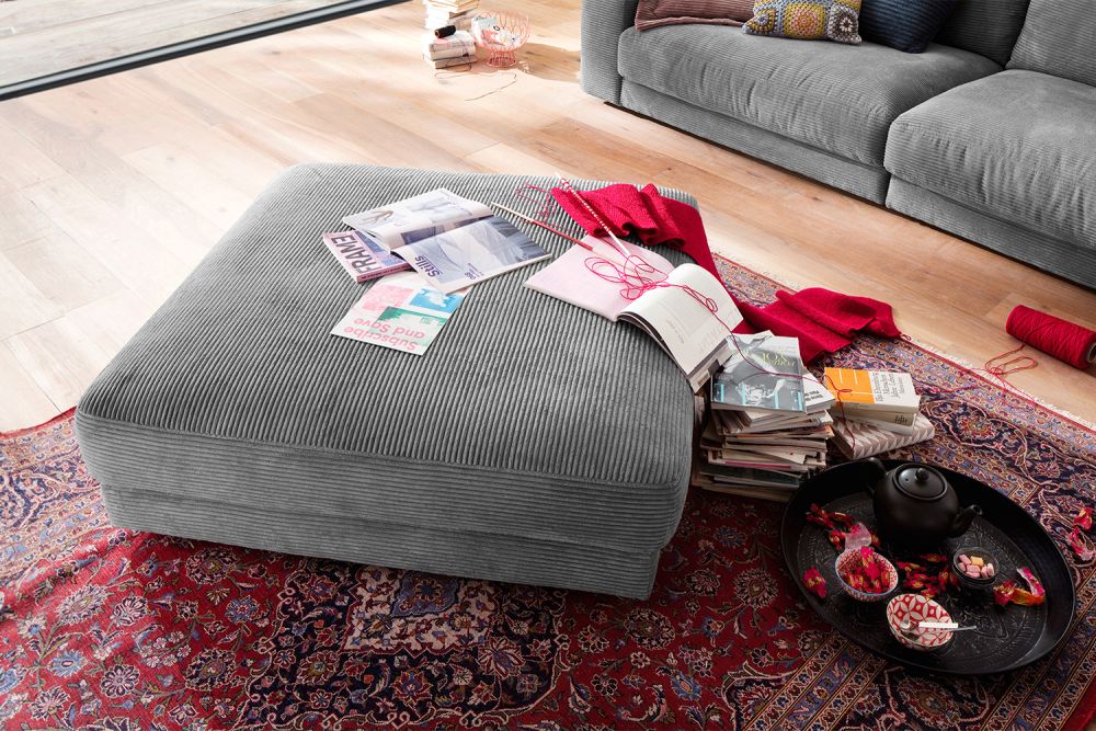 B-Ware KAWOLA Big Hocker MADELINE Polsterhocker Cord grau