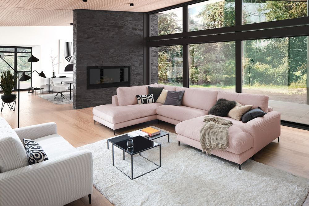 KAWOLA Sofa CARA Wohnlandschaft U-Form Cord rosa