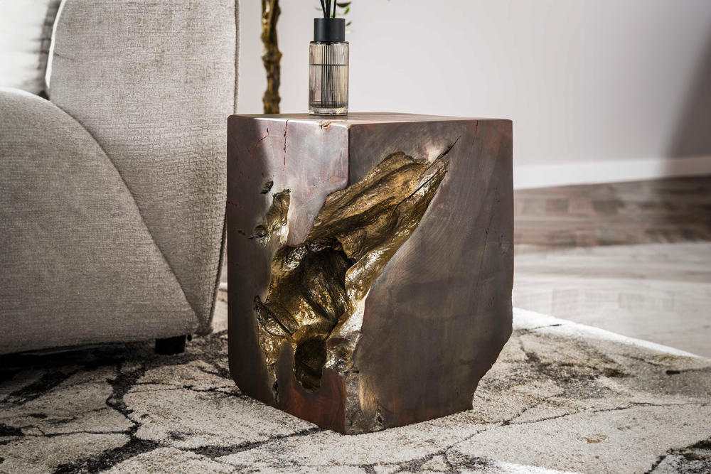 KAWOLA Couchtisch KURA Beistelltisch quadratisch Teakholz massiv dunkelgrau