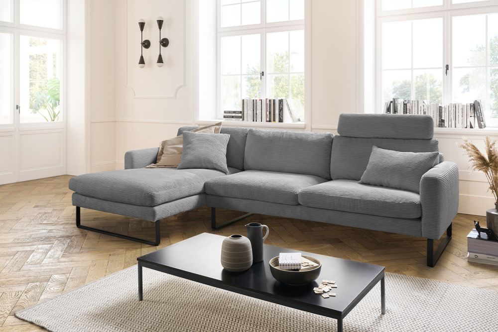 KAWOLA Sofa RICARDA Ecksofa Cord grau