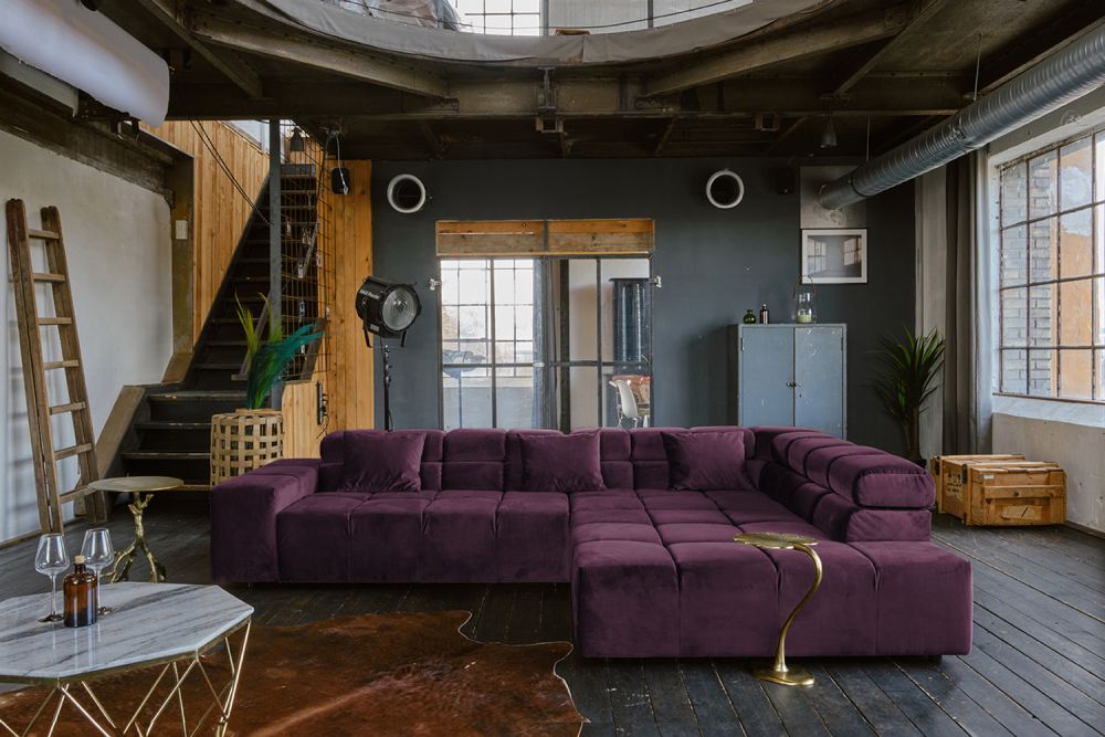 B-Ware KAWOLA Sofa NEVADA Ecksofa Velvet purple Recamiere rechts