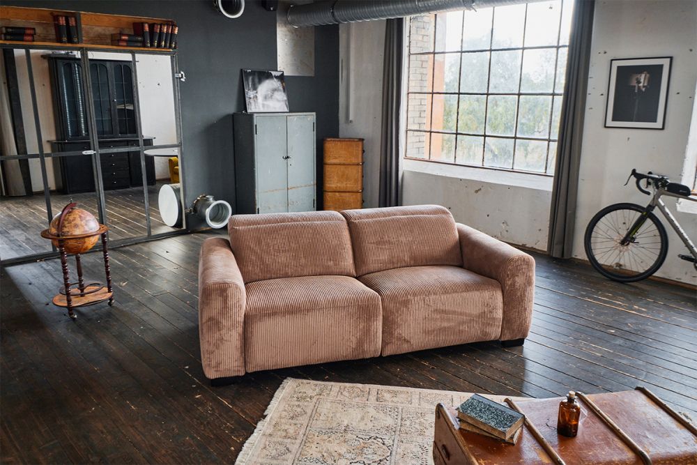 KAWOLA Sofa FINN 3-Sitzer mit Relaxfunktion Cord braun