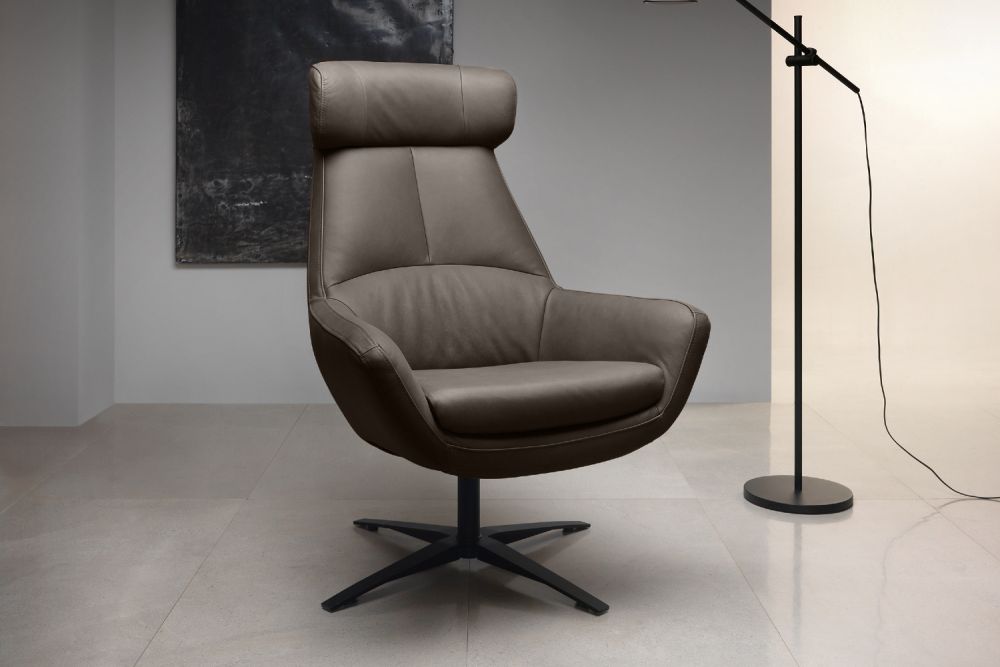 KAWOLA Drehsessel BALTIC XL Sessel Leder grau