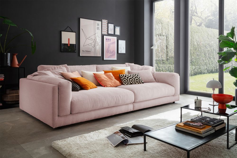 KAWOLA Big Sofa RAINA Cord rosa