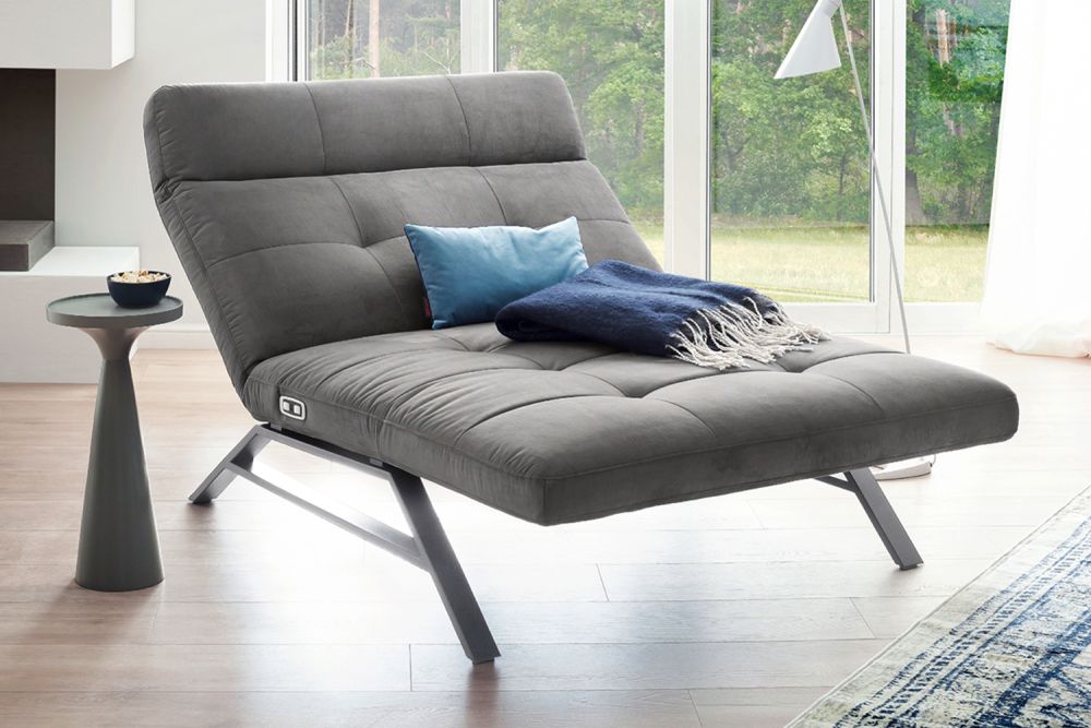 B-Ware KAWOLA Liege AMERIVA Sessel Relaxliege Maxi Velvet grau Fuß chrome