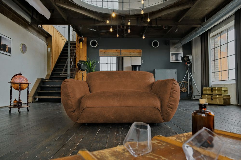 B-Ware KAWOLA Sessel DAVITO Loveseat 2-Sitzer Megasessel Lederimitat im Vintagelook mittelbraun