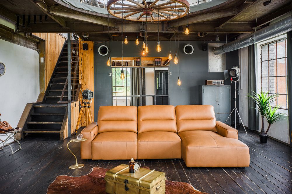 KAWOLA Big Sofa DORI motorischer Sitzvorzug Leder cognac